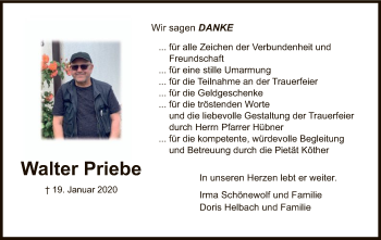 Todesanzeige von Walter Priebe von Eschwege