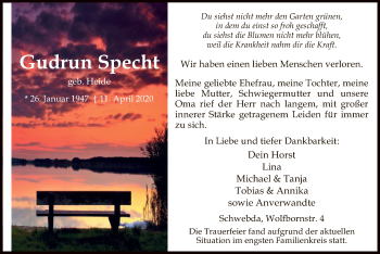 Todesanzeige von Gudrun Specht von WRS