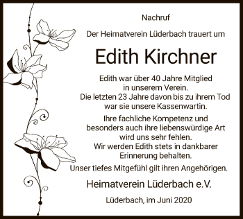Todesanzeige von Edith Kirchner von WRS