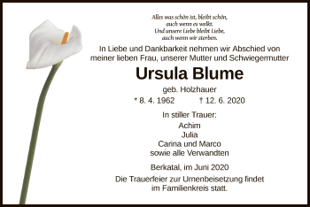 Todesanzeige von Ursula Blume von WRS