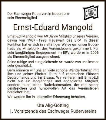 Todesanzeige von Ernst-Eduard Mangold von WRS