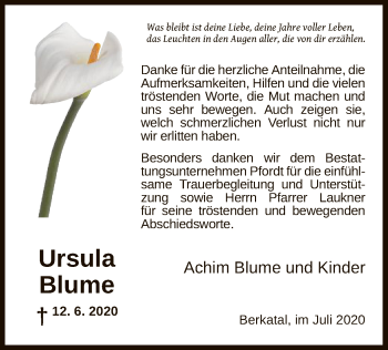 Todesanzeige von Ursula Blume von WRS