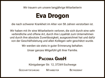 Todesanzeige von Eva Drogon von WRS