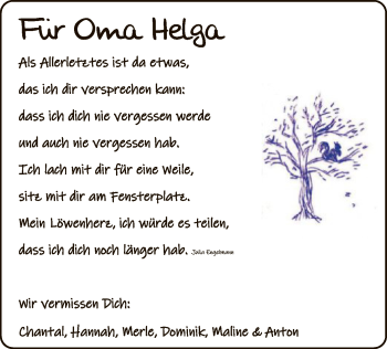 Todesanzeige von Helga  von WRS