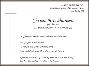 Todesanzeige von Christa Brockhausen von WRS