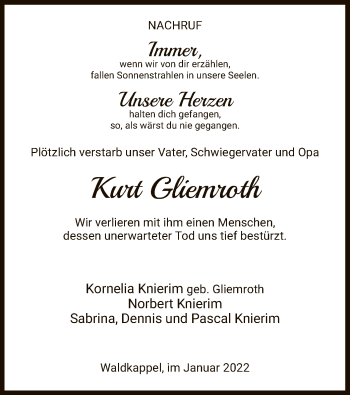 Todesanzeige von Kurt Gliemroth von WRS