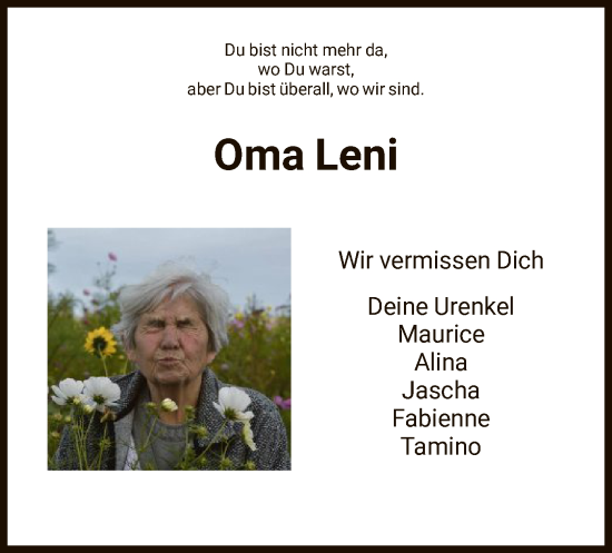 Todesanzeige von Leni  von WRS