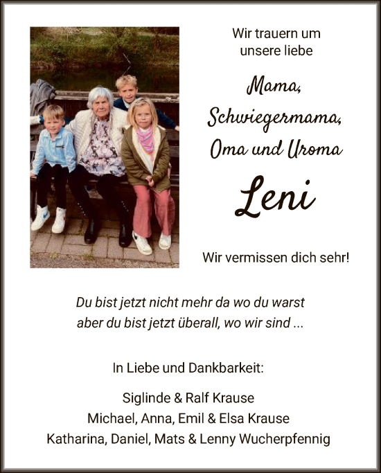 Todesanzeige von Leni  von WRS