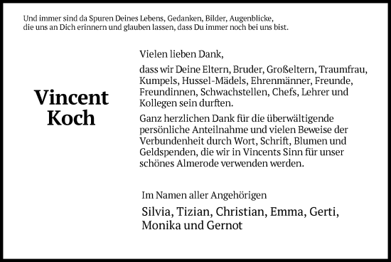 Todesanzeige von Vincent Koch von WRS