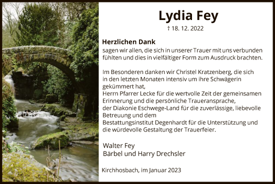 Todesanzeige von Lydia Fey von WRS