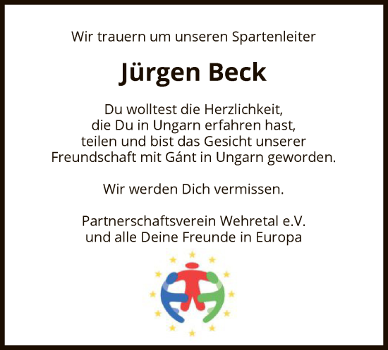 Todesanzeige von Jürgen Beck von WRS