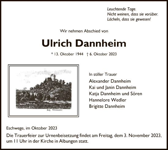 Todesanzeige von Ulrich Dannheim von WRS