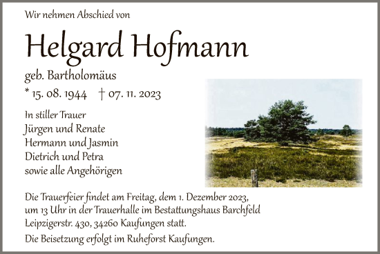 Todesanzeige von Helgard Hofmann von WRS