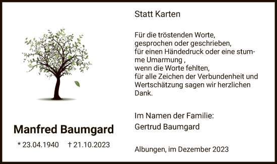 Todesanzeige von Manfred Baumgard von WRS