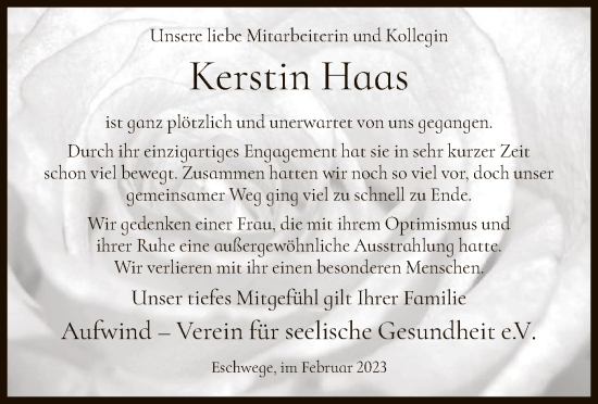 Todesanzeige von Kerstin Haas von WRS