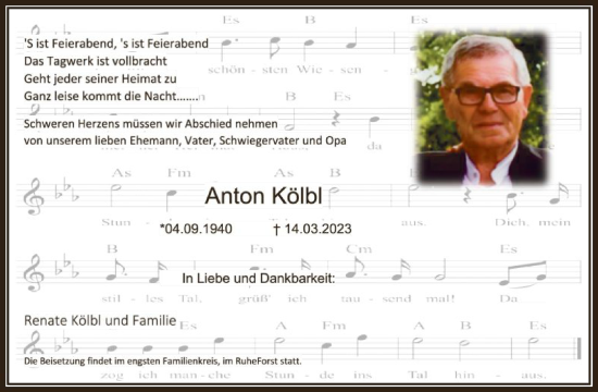 Todesanzeige von Anton Kölbl von WRS