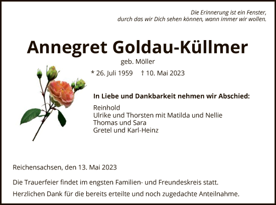 Todesanzeige von Annegret Goldau-Küllmer von WRS