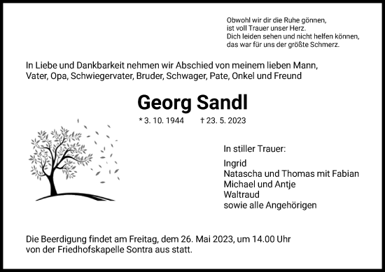 Todesanzeige von Georg Sandl von WRS