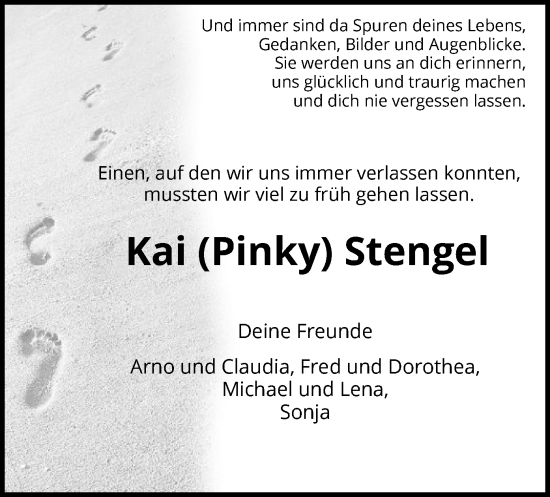 Todesanzeige von Kai Stengel von WRS