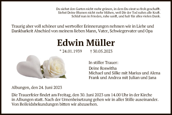 Todesanzeige von Edwin Müller von HNA