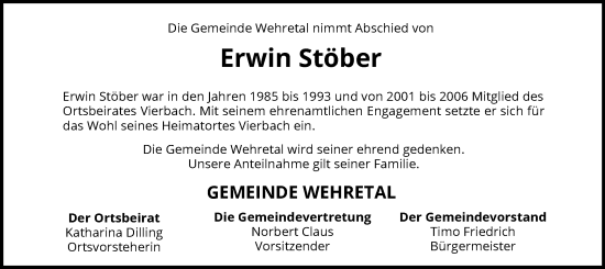 Todesanzeige von Erwin Stöber von WRS