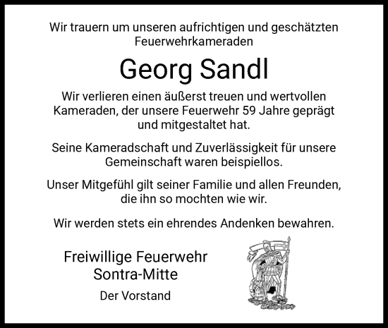 Todesanzeige von Georg Sandl von WRS