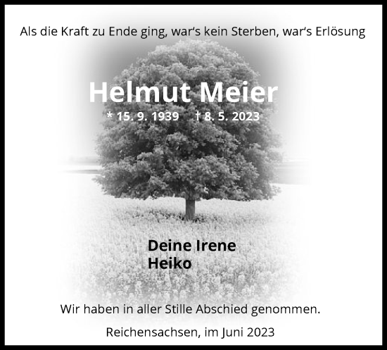 Todesanzeige von Helmut Meier von WRS