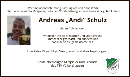 Todesanzeige von Andreas Schulz von WRS