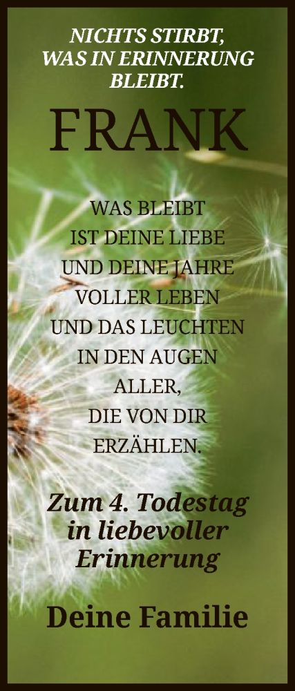 Todesanzeige von Frank  von WRS