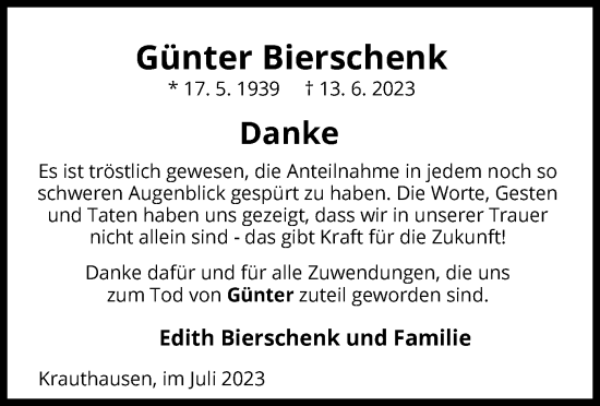 Todesanzeige von Günter Bierschenk von WRS