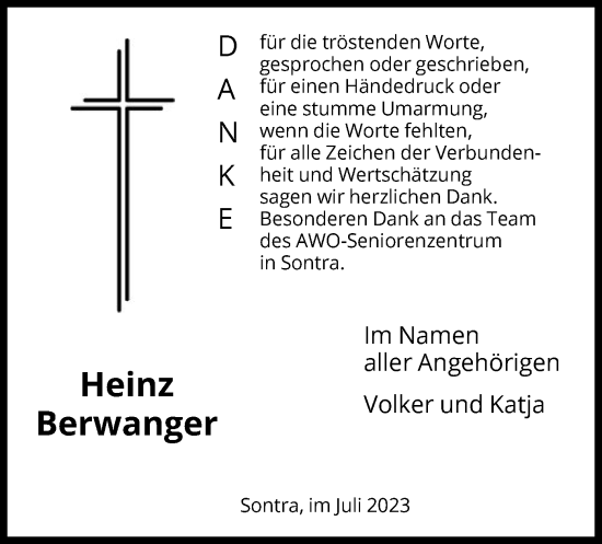 Todesanzeige von Heinz Berwanger von WRS