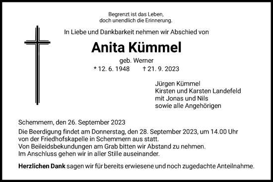 Todesanzeige von Anita Kümmel von WRS