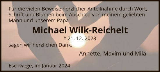 Todesanzeige von Michael Wilk-Reichelt von WRS