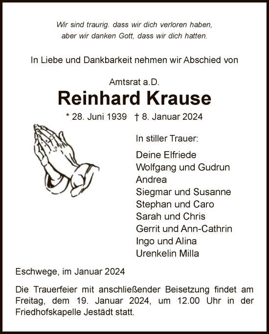 Todesanzeige von Reinhard Krause von WRS