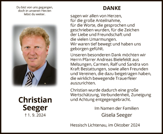 Todesanzeige von Christian Seeger von HNA