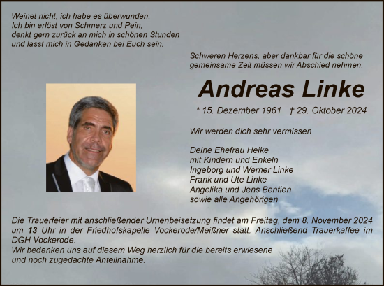 Todesanzeige von Andreas Linke von WRS