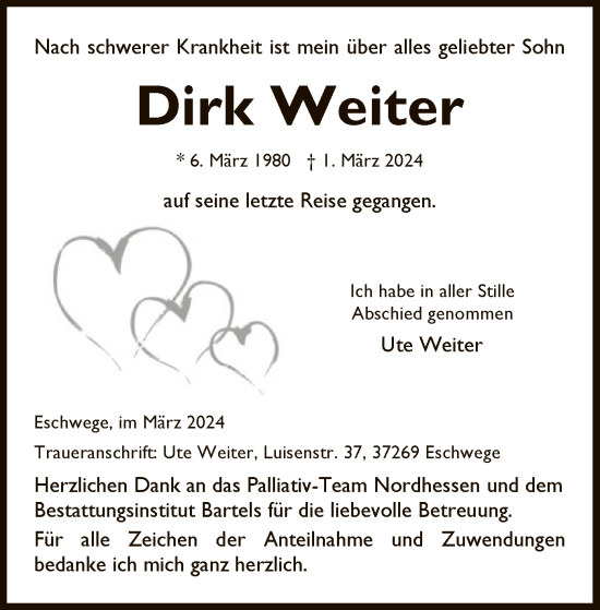 Todesanzeige von Dirk Weiter von WRS