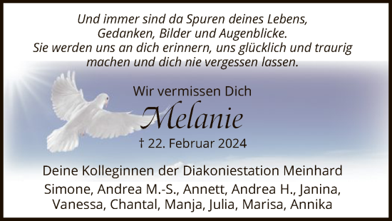 Todesanzeige von Melanie Eisenhuth von WRS