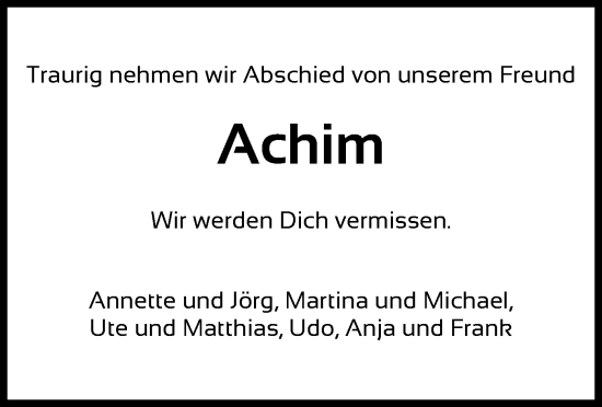 Todesanzeige von Achim  von WRS