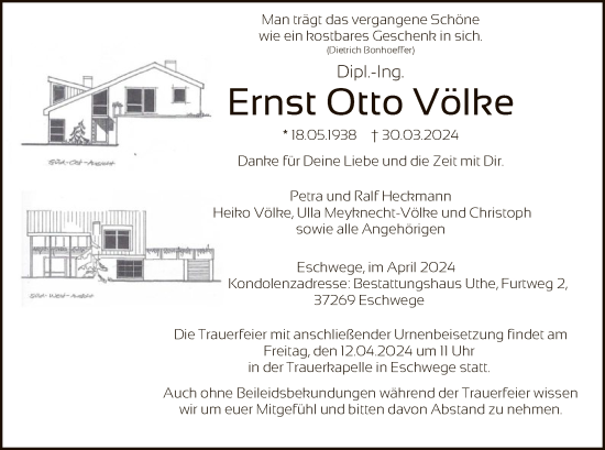 Todesanzeige von Ernst Otto Völke von WRS