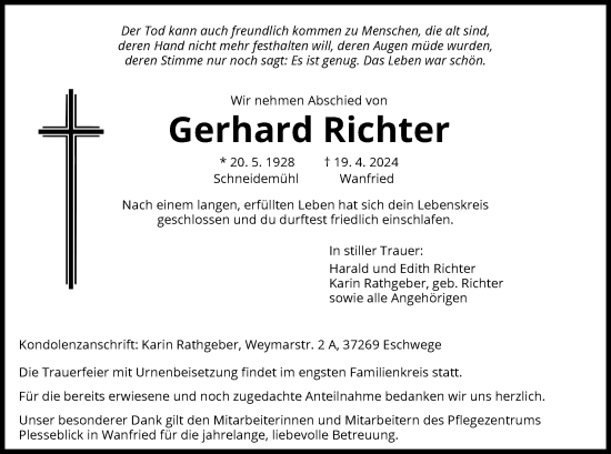 Todesanzeige von Gerhard Richter von WRS