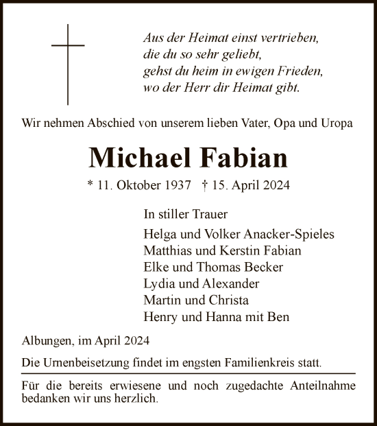 Todesanzeige von Michael Fabian von WRS