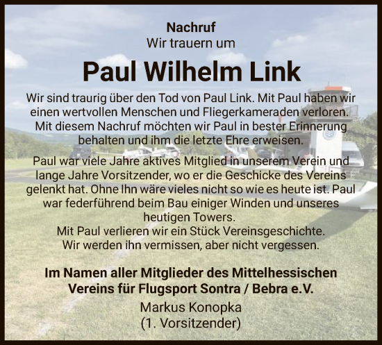 Todesanzeige von Wilhelm Link von WRS