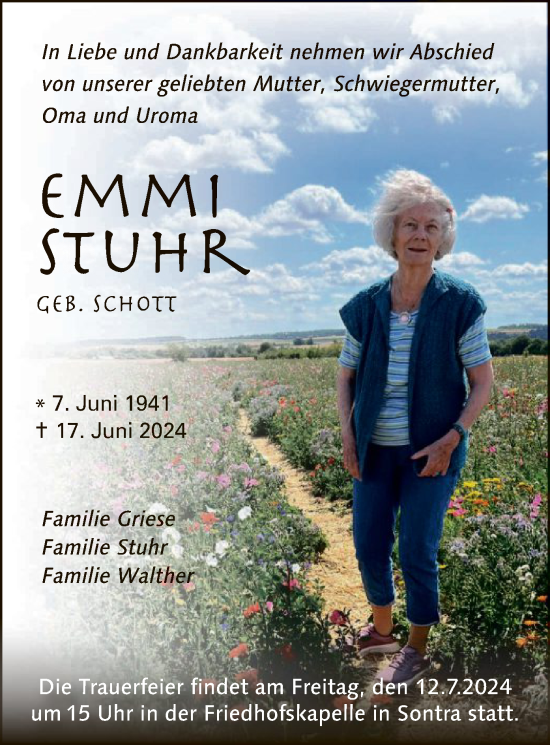 Todesanzeige von Emmi Stuhr von WRS