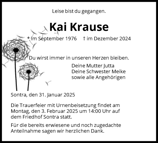 Todesanzeige von Kai Krause von WRS