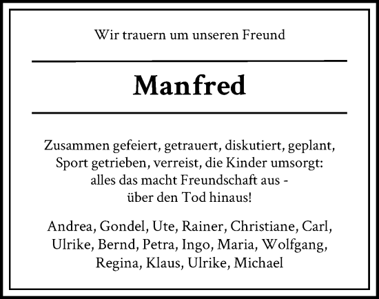 Todesanzeige von Manfred  von WRS