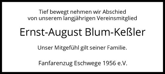 Todesanzeige von Ernst-August Blum-Keßler von WRS