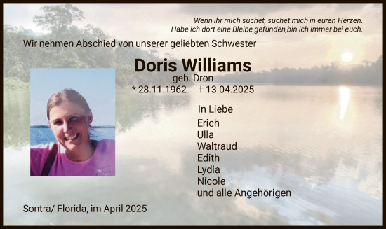 Todesanzeige von Doris Williams von WRS