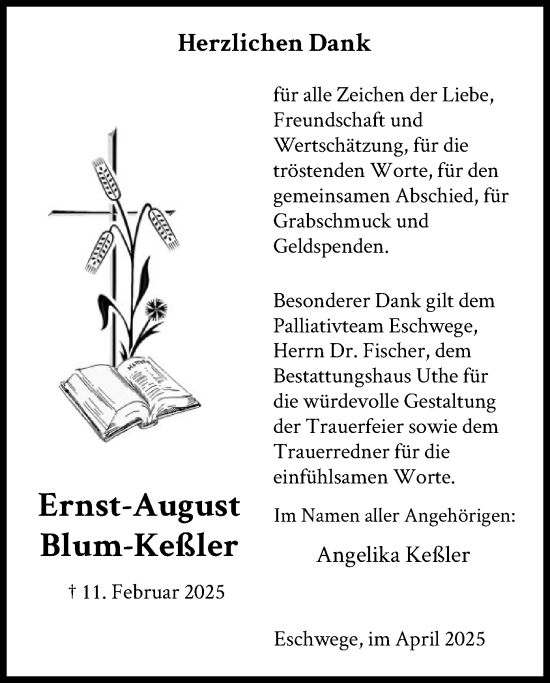 Todesanzeige von Ernst-August Blum-Keßler von WRS