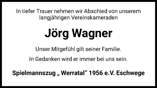 Todesanzeige von Jörg Wagner von WRS